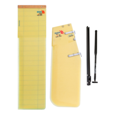 Peças aerodinâmicas amarelas com suportes metálicos pretos