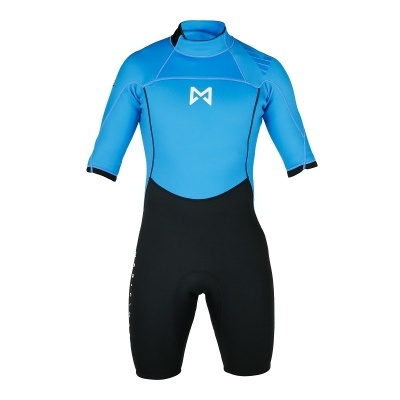 Fato de mergulho curto azul e preto com logotipo M branco