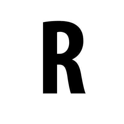 Letra 'R' preta sobre fundo branco