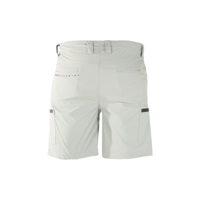 Calções cinza claros com bolsos e faixas refletores