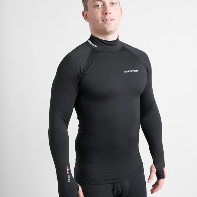 Camisola térmica preta de manga comprida com texto BOOSTER no peito e RX PRO na manga