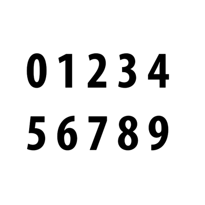 Números pretos de 0 a 9 em duas linhas sobre fundo branco