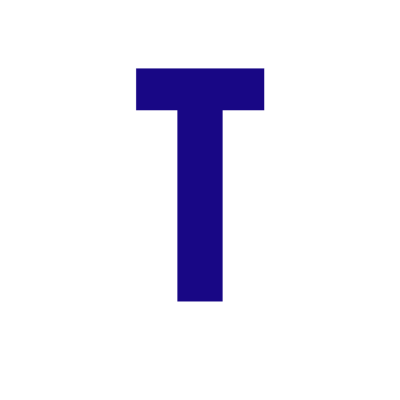 Letra T azul escuro em fundo branco