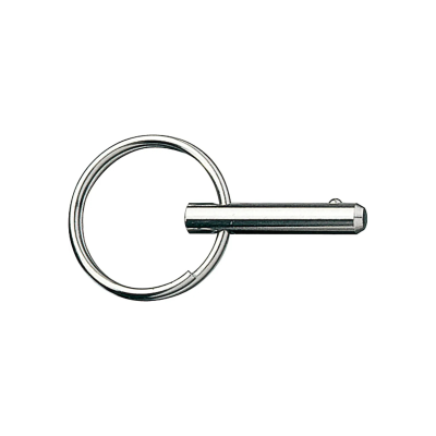 Chaveiro metálico prateado com argola circular e haste cilíndrica