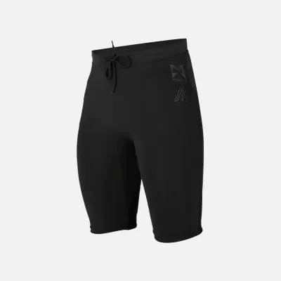 Calções pretos de tecido elástico com cordão ajustável