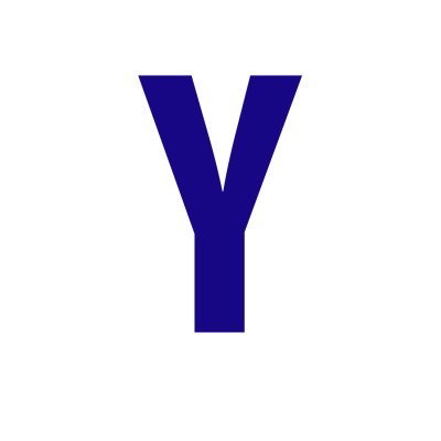 Letra Y azul escuro sobre fundo branco