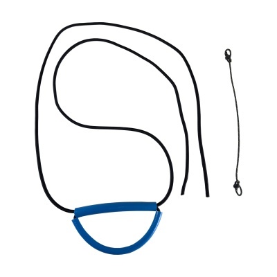 Corda preta com pega azul e corda fina com argolas.