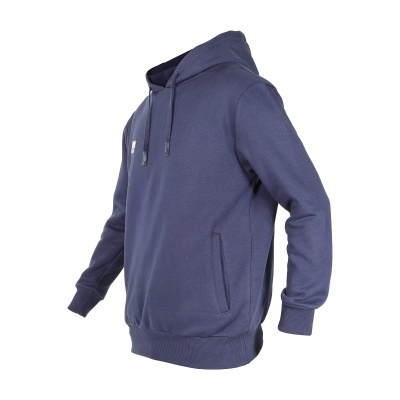 Sweatshirt com capuz azul escuro com bolso e cordões no capuz