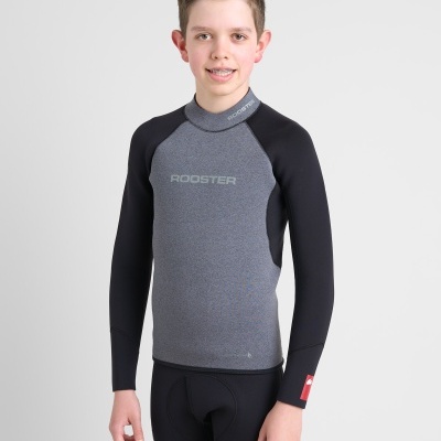Camisola de neopreno cinza e preta para crianças com logo ROOSTER