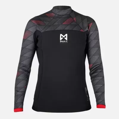 Camisola preta e cinza com padrão geométrico e logo MAGIC no peito