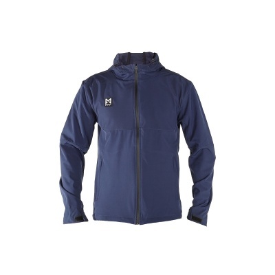 Casaco azul escuro com capuz e zíper frontal