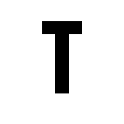 Letra T preta sobre fundo branco