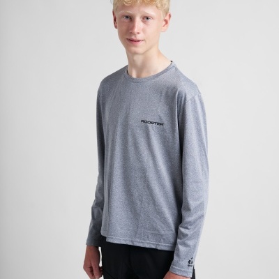 Camisola cinzenta de manga comprida com palavra WOODSTOCK no peito