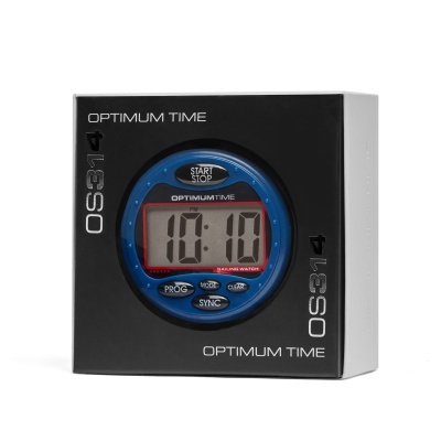 Relógio digital de vela Optimum Time OS31 4 com mostrador azul numa caixa preta