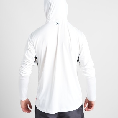 Camisola de capuz branca com logo na parte superior das costas