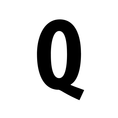 Letra Q preta em fundo branco