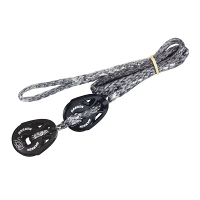 Cordão de nylon cinzento com preto com duas polias pretas para actividades náuticas