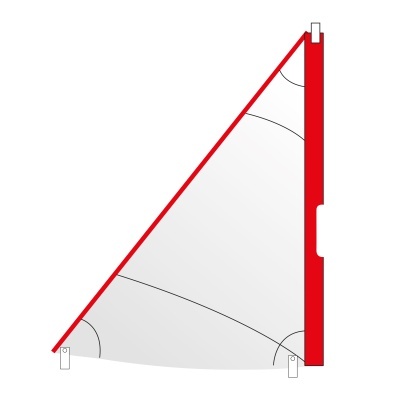 Vela triangular para barco branca com bordas vermelhas