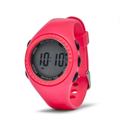 Relógio digital cor-de-rosa com bracelete de silicone e mostrador LCD