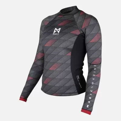 Camisola desportiva manga comprida cinza e vermelha com logo MAGIC