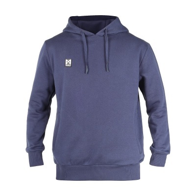 Camisola azul escuro com capuz e logótipo 'M' no peito