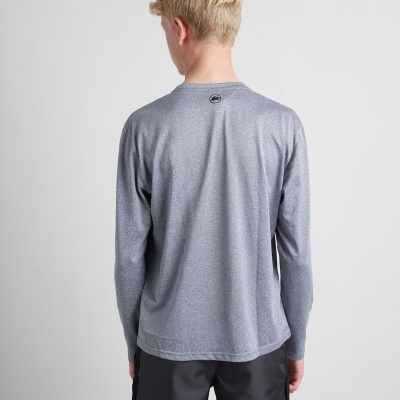 Camisola cinza de manga comprida vista de costas