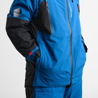 Conjunto de vestuário de trabalho azul e preto com fecho de correr e bolsos