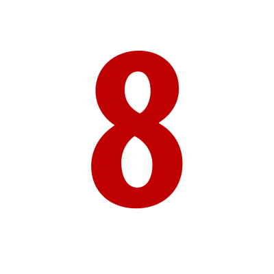 Número 8 vermelho sobre fundo branco