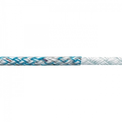 Cabo trançado azul, branco e vermelho com secção branca lisa numa extremidade