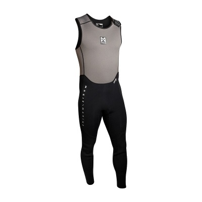 Fato de mergulho cinza e preto com logotipo e texto MARINA MANIA.