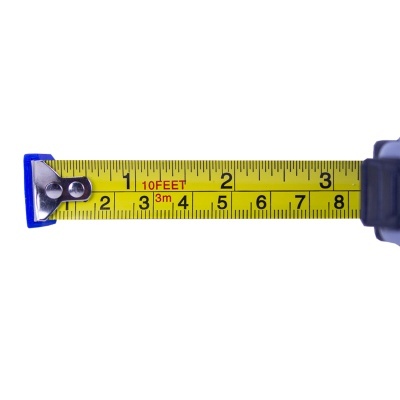 Fita métrica amarela com metal azul
