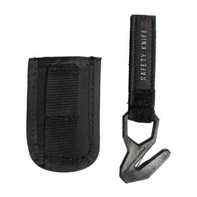 Faca de segurança preta com bainha preta em tecido