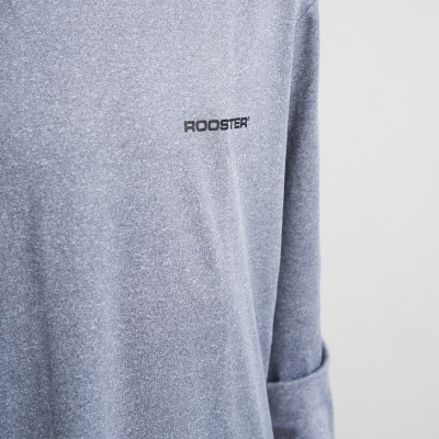 Camisola cinza de manga comprida com texto ROOSTER no peito