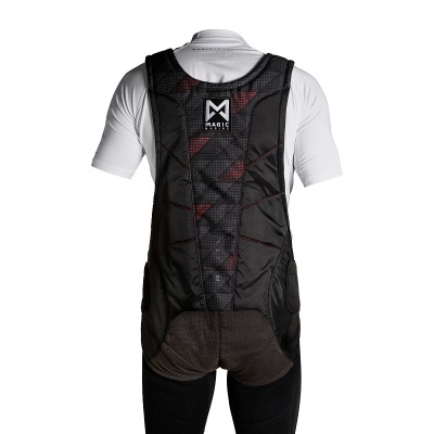 Colete desportivo preto com design geométrico e logótipo MAGIC