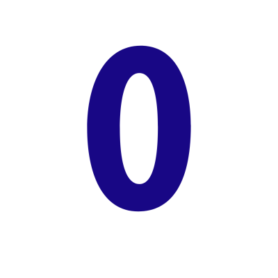 Número 0 azul escuro em fundo branco