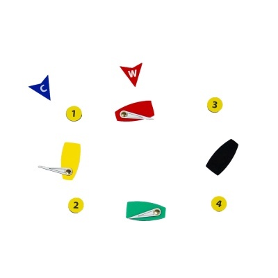 Aparadores coloridos numerados de 1 a 4 sobre fundo branco