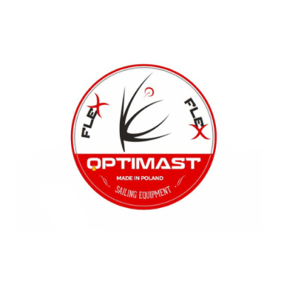 Logótipo circular Optimast com texto e design estilizado