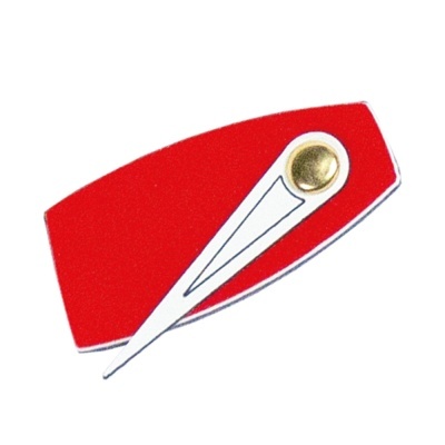 Presilha de cabelo triangular vermelha e branca com rebite dourado