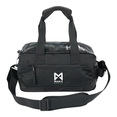 Mala preta de tecido sintético com alças e logótipo branco