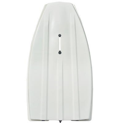 Prancha de bodyboard branca com ranhuras e suporte preto