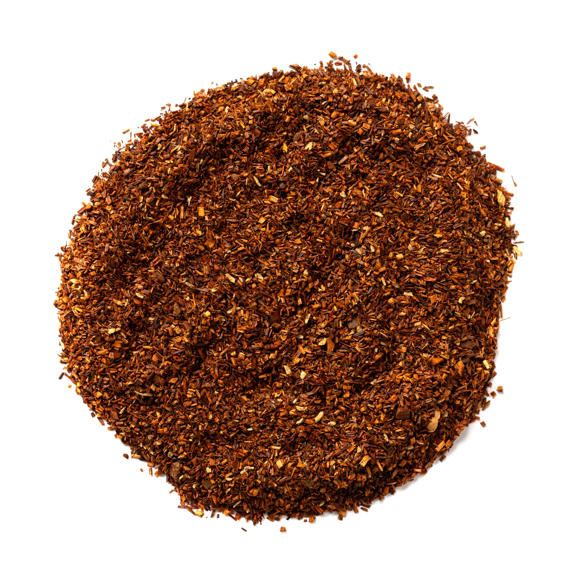 Chá Rooibos Iogurte, Maçã e Canela porção circular de chá vermelho solto em fundo branco