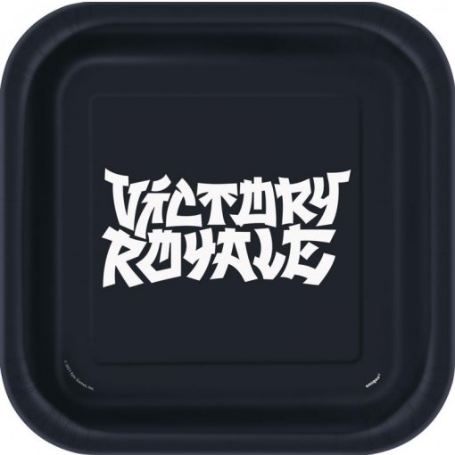 Prato quadrado preto com texto branco Victory Royale