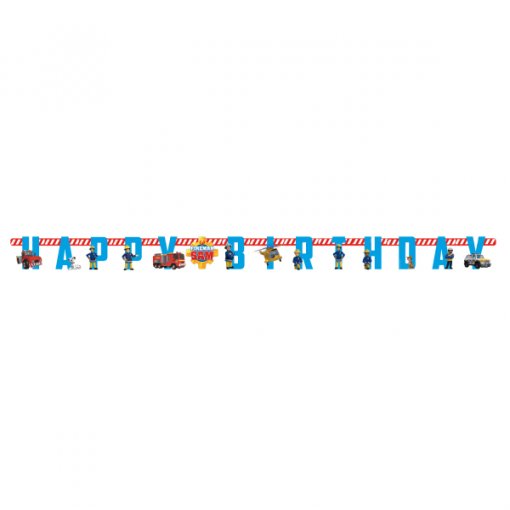 Faixa decorativa azul e vermelha com letras 