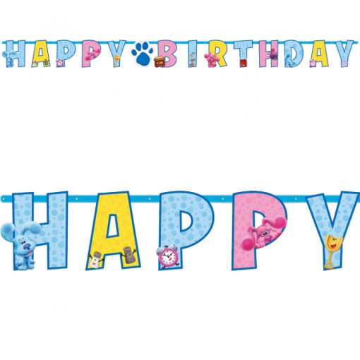 Banner decorativo colorful com texto HAPPY BIRTHDAY e personagens animados