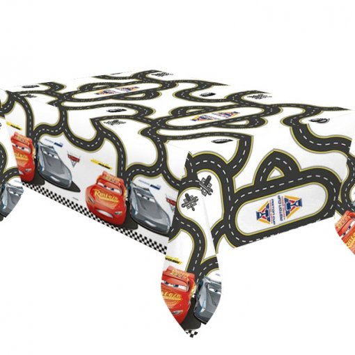 Toalha de mesa infantil com padrão de estrada e carros do filme Carros
