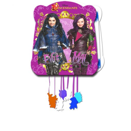 Balão de decoração tema Descendants com personagens Evie e Mal em roxo e azul