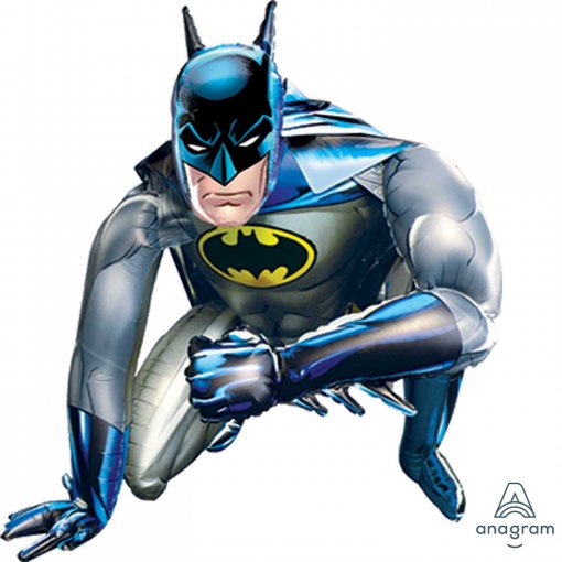 Balão metalizado do super-herói Batman agachado com capa azul