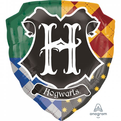 Balão metálico em forma de escudo com emblema Hogwarts colorido