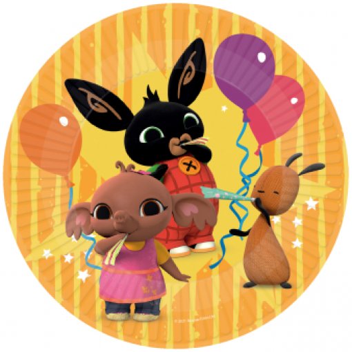 Desenho animado de coelho, elefante e cervo com balões em fundo laranja