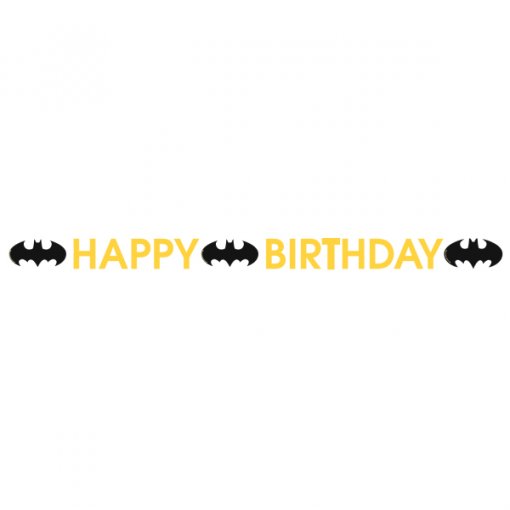 Faixa decorativa com texto Happy Birthday e símbolos de morcego preto